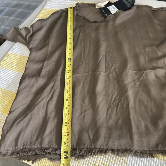 SANCTAMUERTE Top Raw Hem Brown Blouse Size XS Fringes Long Sleeve Oversize Boxy - Picture 9 of 11
